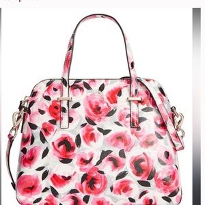 Kate Spade Cedar Street Maise Rose Print Satchel Saffiano Leather Floral (flaws)